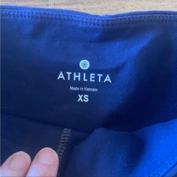 Athleta Flow Skinny Up Navy Leaf Print Stripe Workout Yoga Pant Leggings Size XS - Picture 6 of 8